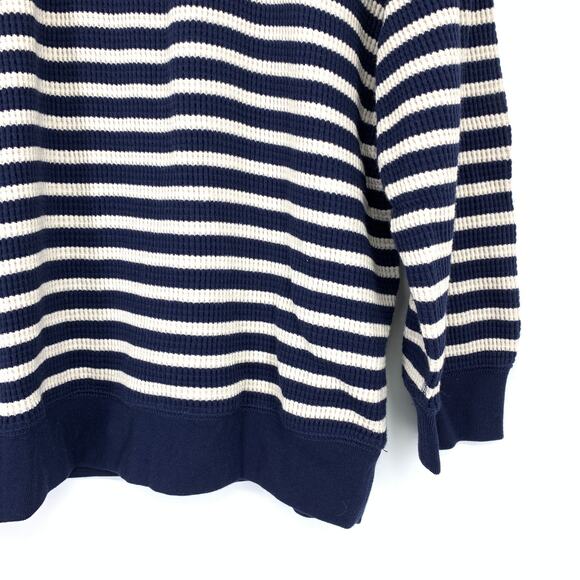 J.Crew Waffle Knit Lounge Set Sweatshirt + Short Womens M Blue Cream Stripe NEW - Picture 12 of 15